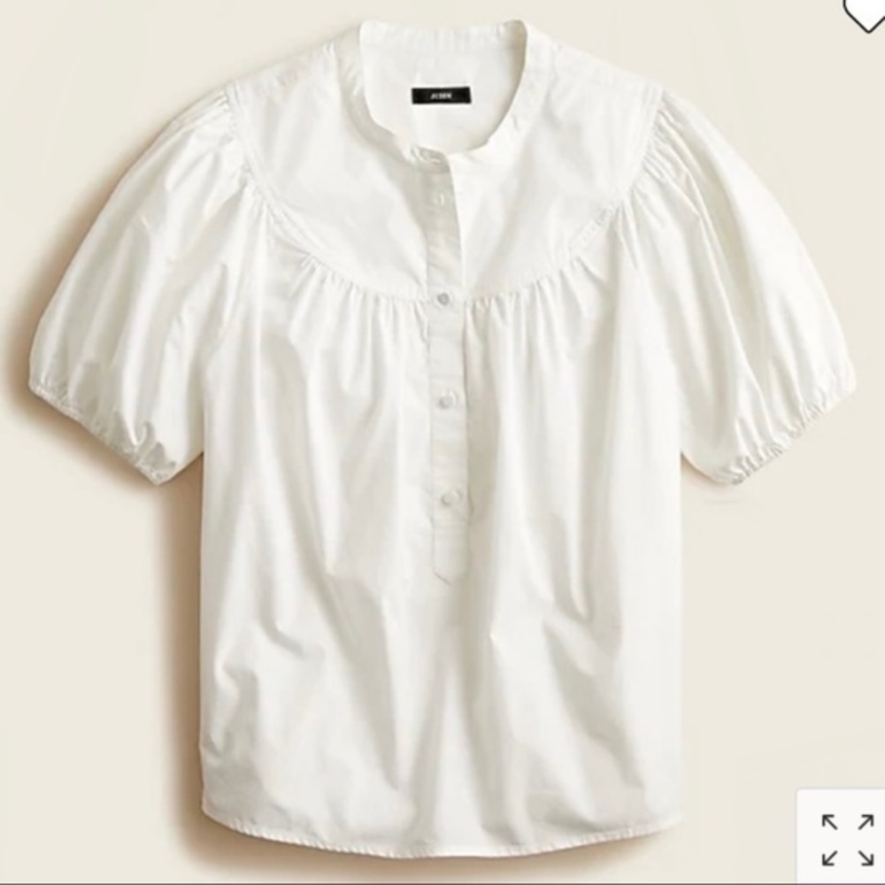 New J Crew Puff Sleeve Cotton Poplin Top Blouse White Small - Picture 1 of 8